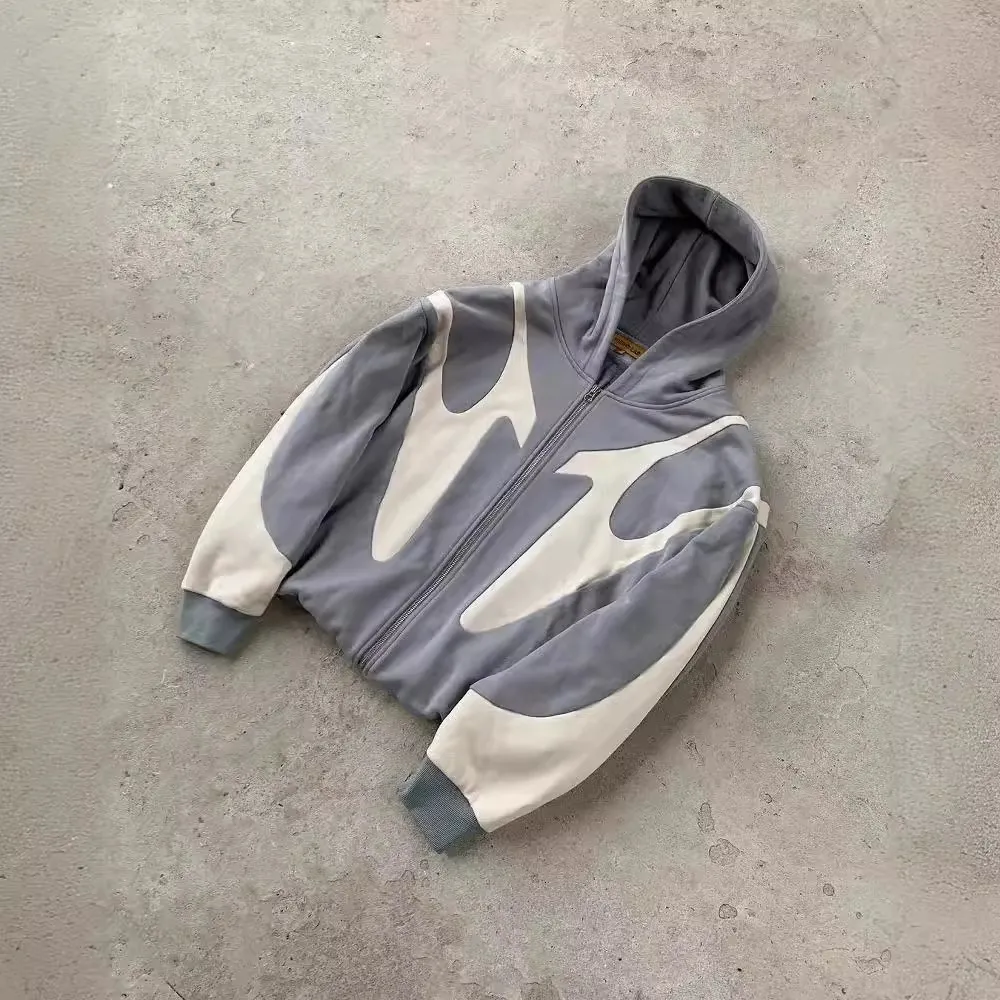 Men's Hoodies New Streetwear Sweatshirt Men Women Haruku Casual Green Light Cream Spliced Zipper Y2K Gothic Oversized_voghion.com