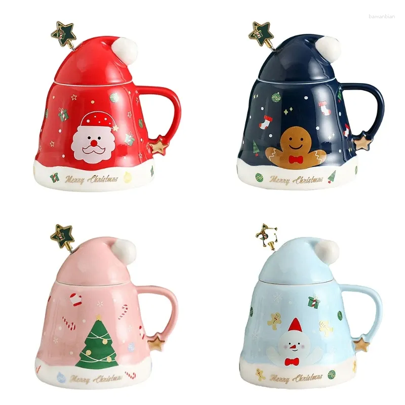 Tasses r2jc 500ml chapeau de Noël tasse de café en céramique avec couvercle cuillère à thé de lait cadeau