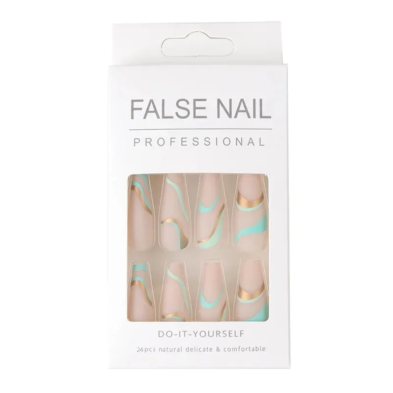 Design de fleur d'été faux ongles couvercle entièrement ongles artificiels avec de la colle longue paragraphe de manucure Presse sur la boîte d'emballage des ongles