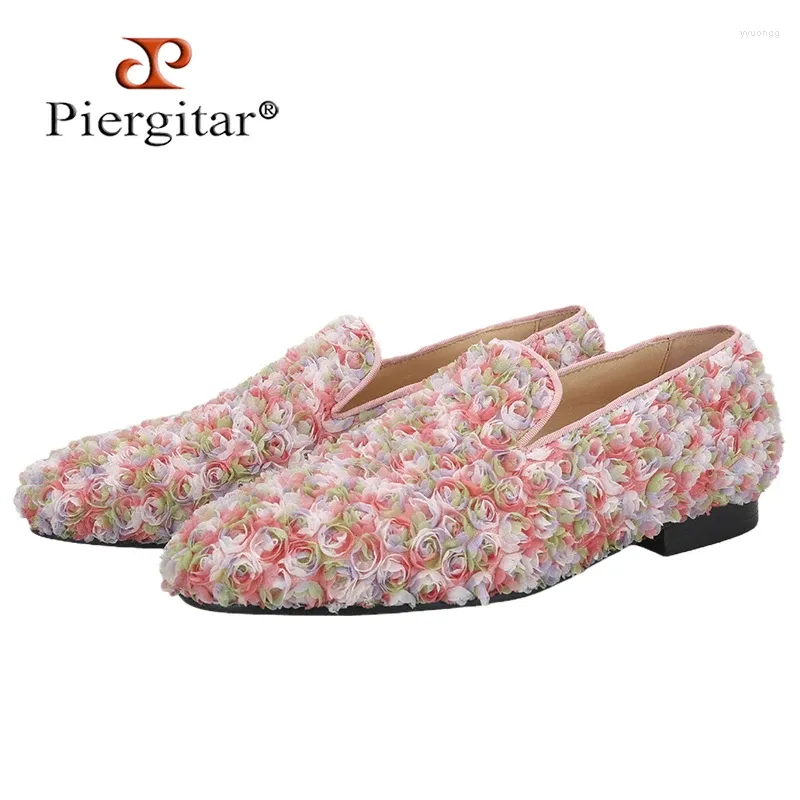 Sapatos casuais piergitar 2024 estilo artesanal rosa flor renda de mocassins para festas e banquetes Mocassins personalizados plus size