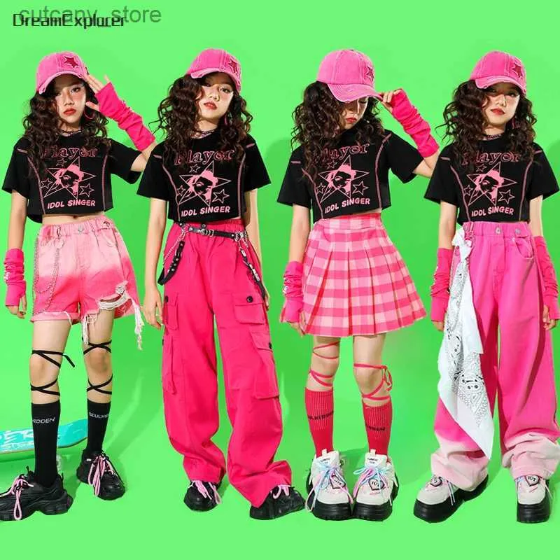 Spodnie dziewczęta Hip Hop Crop Top Piękne spodnie towarowe Dziecko solidne szorty Ubrania streetwearne Zestawy dzieci Kids Spódnica Street Dance Jazz Costume L46