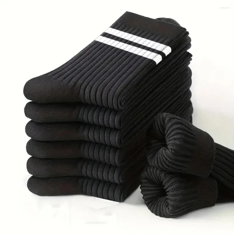Men's Socks 6 Pairs Spring Autumn Simple Casual Black White Striped Breathable Round Neck High-quality Mid Tube Sock
