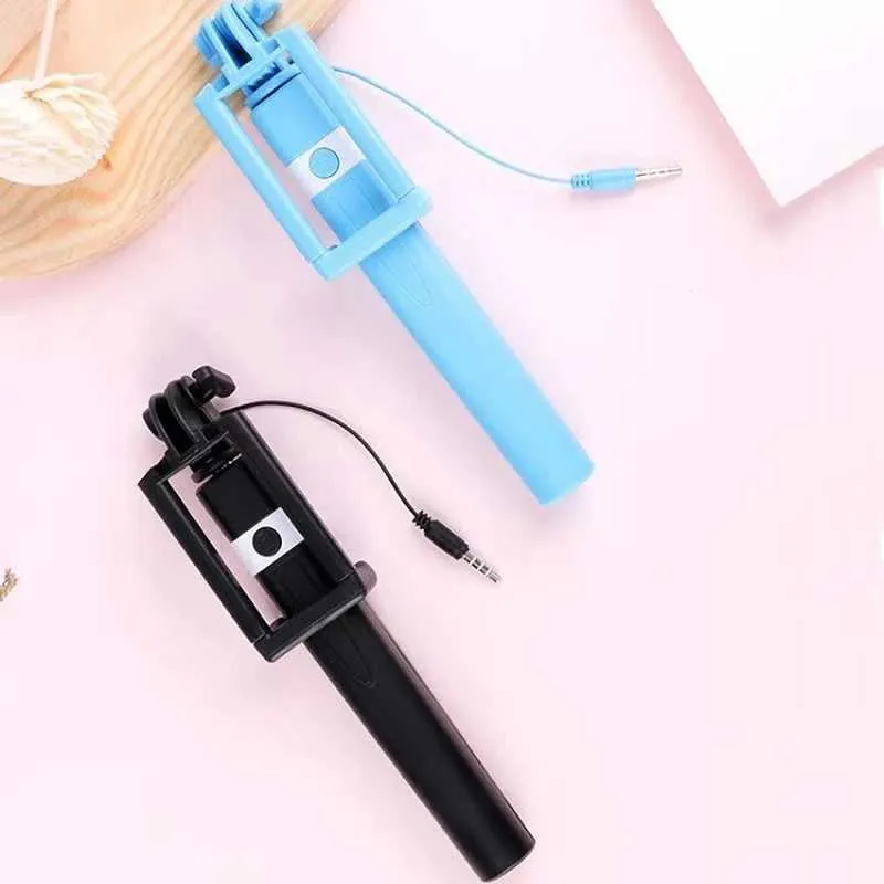 Mobile Mini Button Plastic Handle With Wire Monopod Universal Portable Selfie Stick Suitable For Mobile Phones 8.5-74CM_voghion.com
