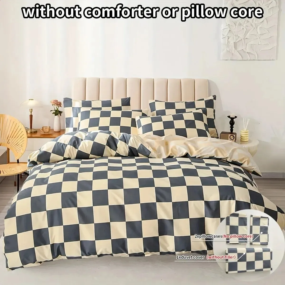 3pcs karierte Duvet Cover Set Bettwäsche -Set für Schlafzimmer Gästezimmer 1*Bettdecke 2*Kissenbezüge ohne Kern 240401