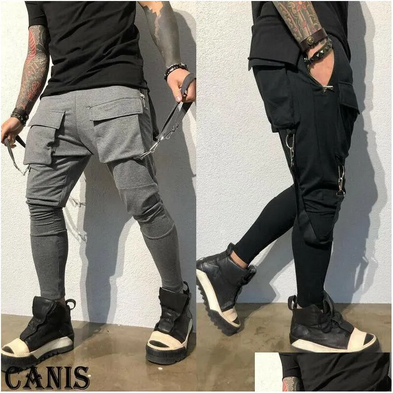 Men'S Pants Mens Fashion Gym Cargo Combat Trousers Solid Color Tracksuit Bot Skinny Joggers Sweat Drop Delivery Apparel Clothing Dhjxu