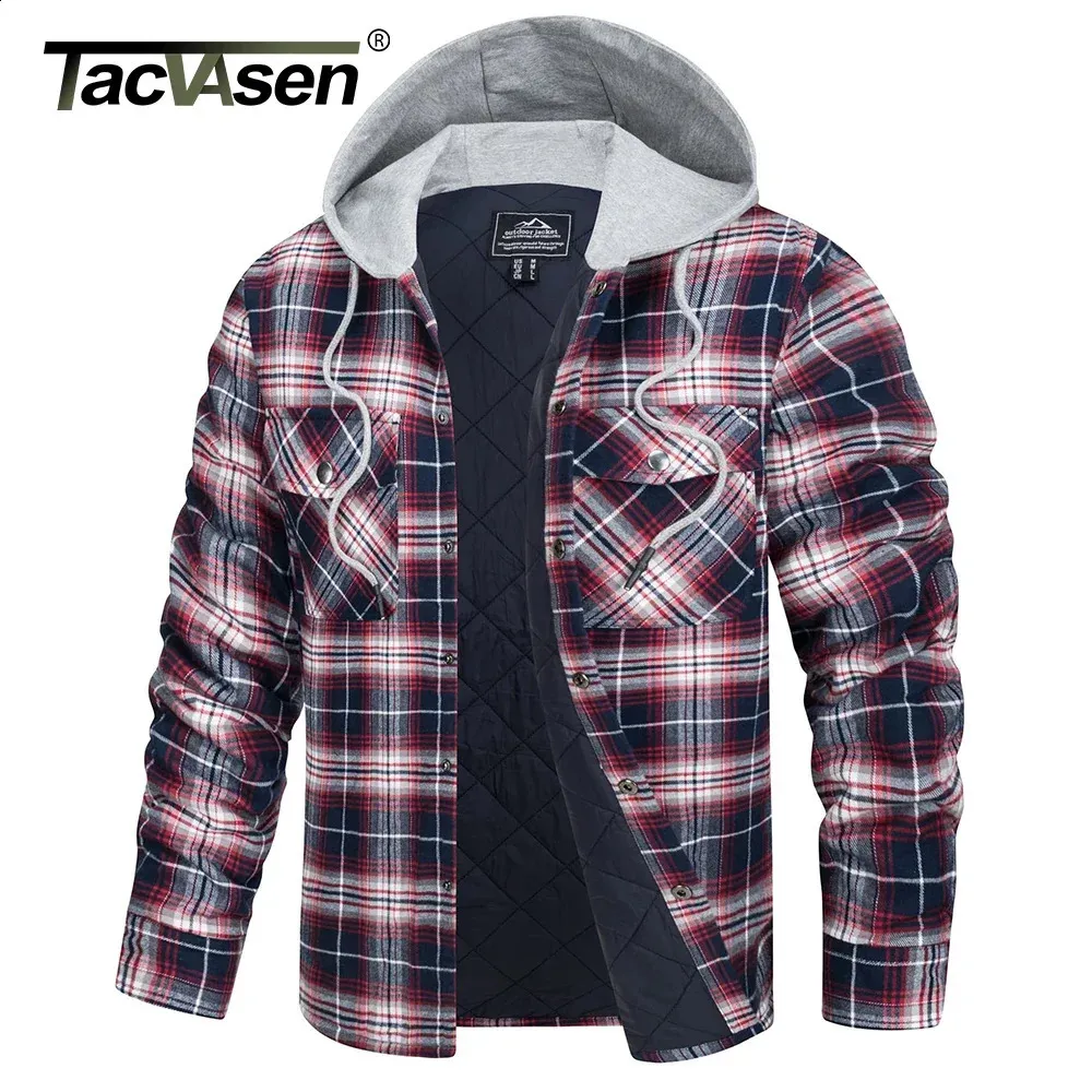 Veste de chemise en flanelle en coton tacvasen avec manche à manches longues en mante à plaid doublé à manches longues boutonnées à sweat à capuche épais 240329