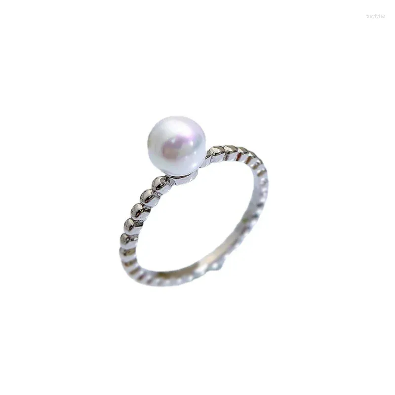 Cluster Rings S925 Silver Ring Natural Pearl Simple Edge Round Strong Versatile Jewelry