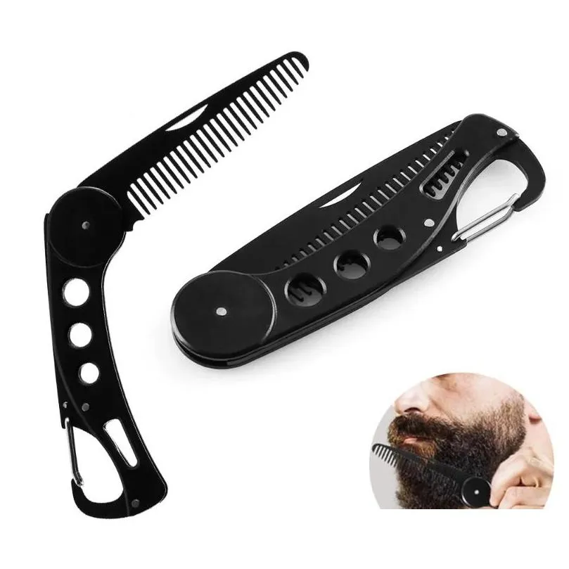 Hair Accessories 1Pcs Black Stainless Steel Folding Comb For Men Anti Static Mustache Wholesale Hairdressing Styling Drop Delivery Pro Dhoqt