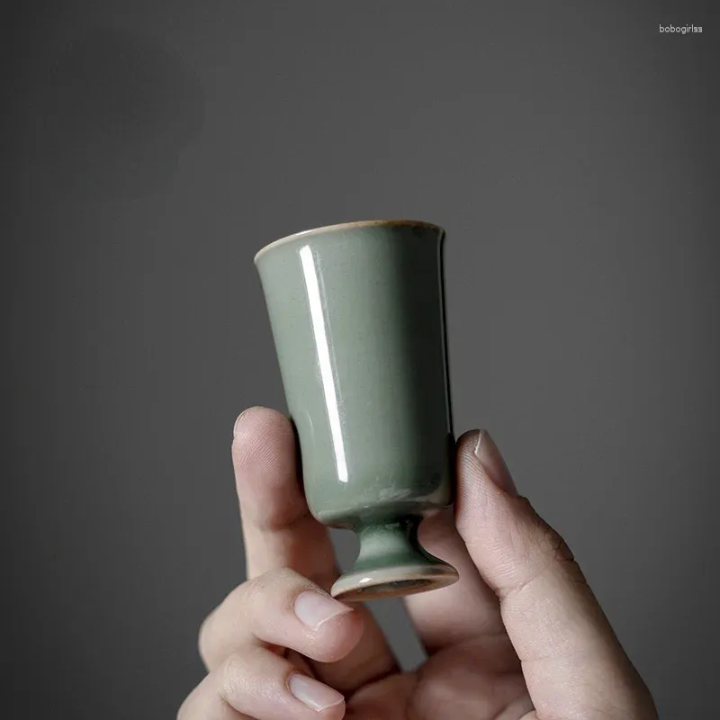 Koppar fat kinesisk stil celadon hög fot tekoppet te set cup singel