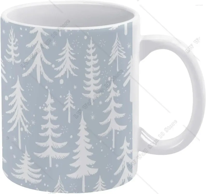 Muggar White Christmas Tree Winter Mug Coffee Ceramic Drinking Cup med handtag te 11oz för kontorshem gåva