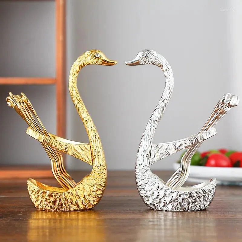 Spoons European And American Style Zinc Alloy Coffee Spoon Set Feather Swan Shape Gold Silver Finish Metal Exquisite Tableware Storage