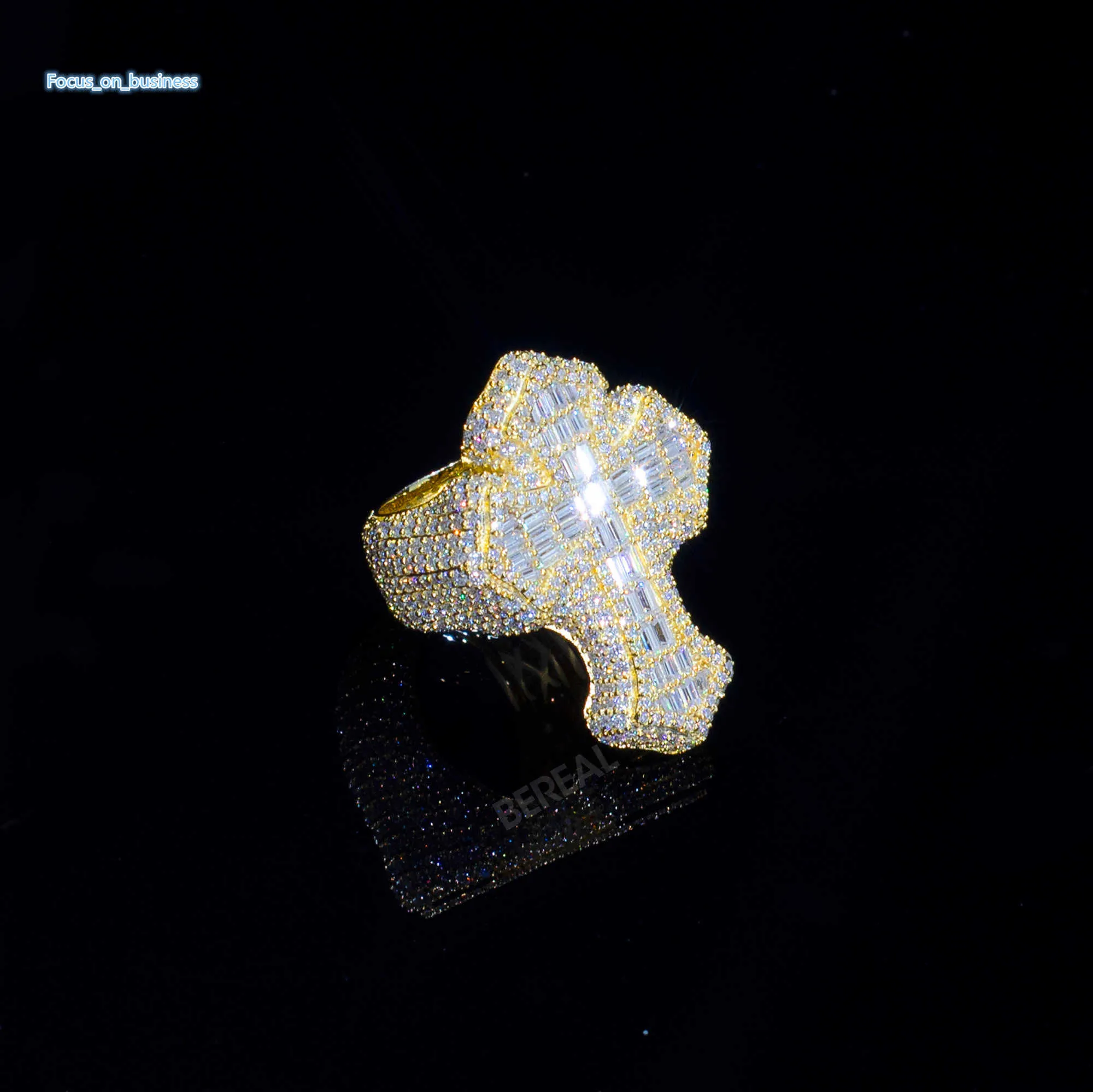 Wholesale Real Gold Vvs Moisanite Ring Hip Hop Style Iced Out Baguette Cut Diamond 10k 14K 18K Fine Ring pour les hommes