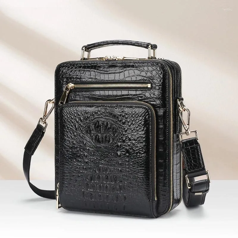 Bolsas de noite Bolsa de negócios Bola de crocodilo preto/café Homens de alta qualidade Multifunction Man Bolsa Zipper Breída