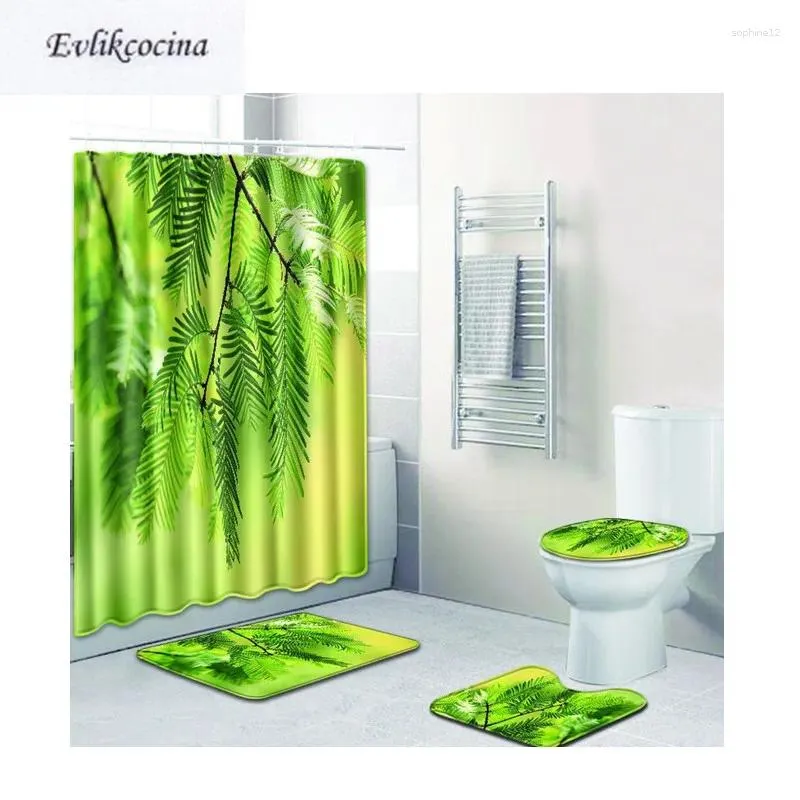 Mattes de bain 4pcs feuilles de pin banyo paspas salle de bain set anti-glissement