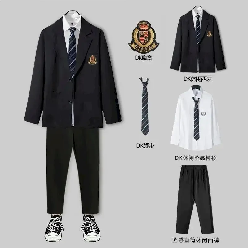 Spring Autumn DK Suit Mens Korean Loose Student JK Uniform Class College Set Casual Coat Business Suits For Men 240326