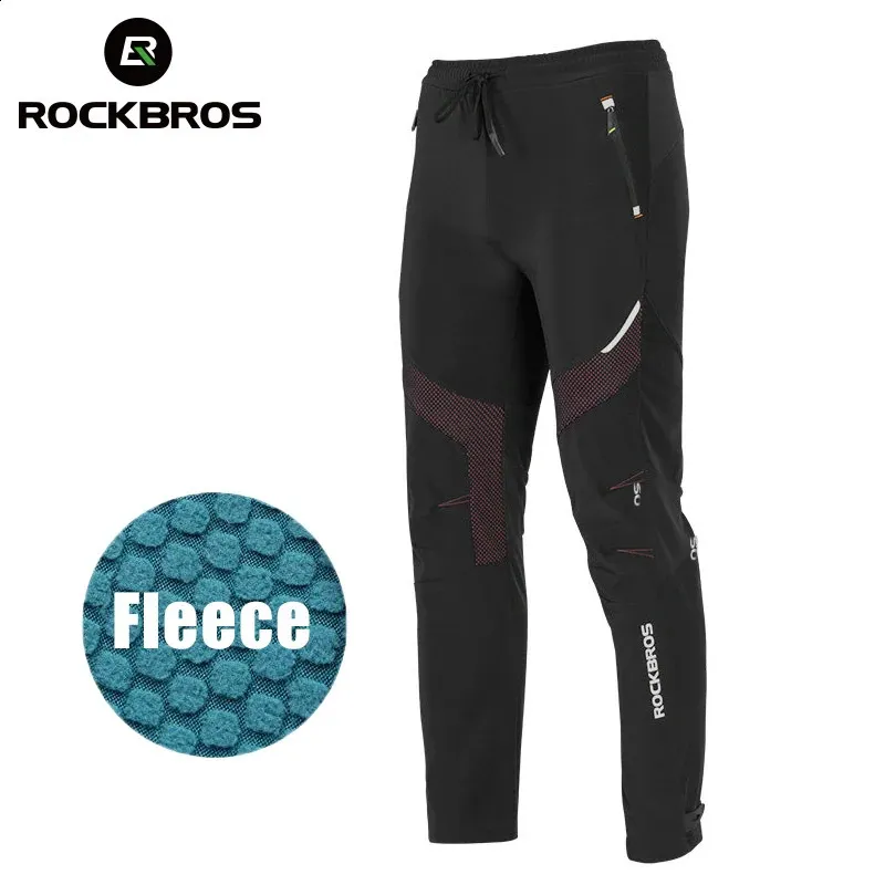 ROCKBROS Cycling Winter Bike Pants Outdoor Sport Waterproof Thermal Fleece Trousers Bicycle Equipment Tights Running Bike Pants240328