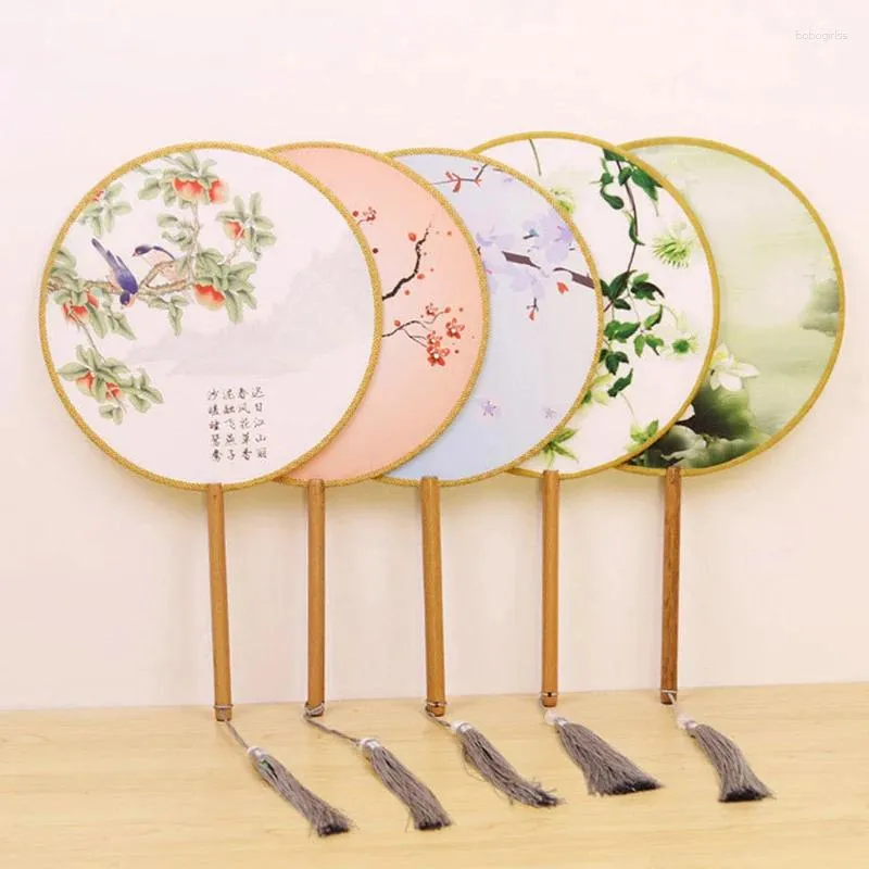 Figurines décoratives 1pcs Vintage Flower Lotus Leaf Round Tissu rond Lady Hand Craft Fan Style chinois Portable pour le mariage Dance