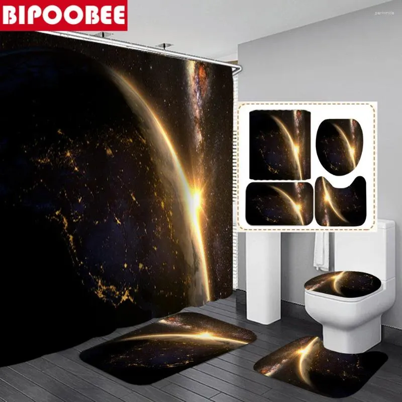 Duş perdeleri Parlayan Yıldızlı Gökyüzü Karanlık Gezegen Perde Banyo Sabit Yıldız Banyo Paspasları Halılar Tuvalet koltuk kapağı kaymaz halı