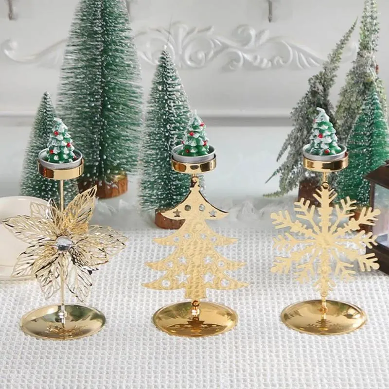 Ljusstakarhållare för hem snöflinga ljusstake elegant metall bas romantisk julmiddag eller kontorspresent