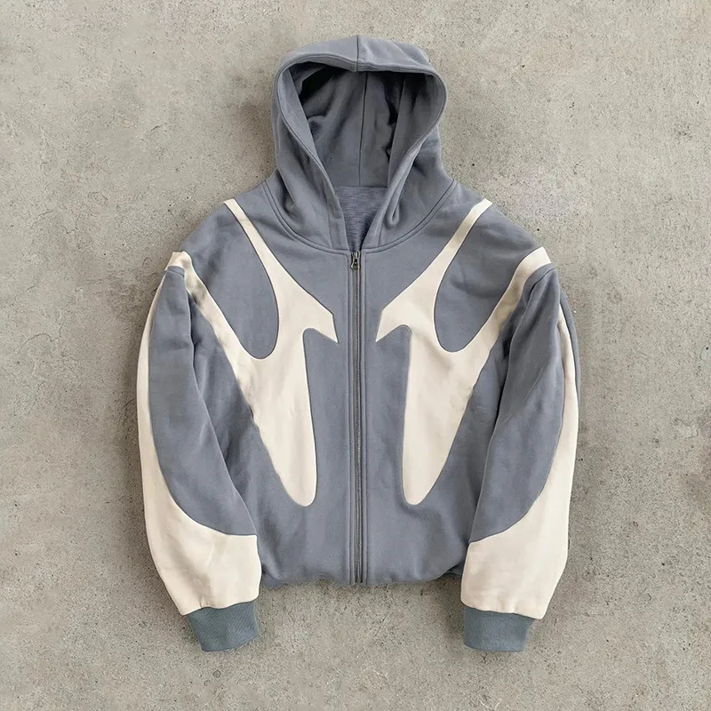 Herren Hoodies Neue Streetwear Sweatshirt Männer Frauen Haruku Casual Grün Licht Creme Gespleißt Reißverschluss Y2K Gothic Übergroß_voghion.com