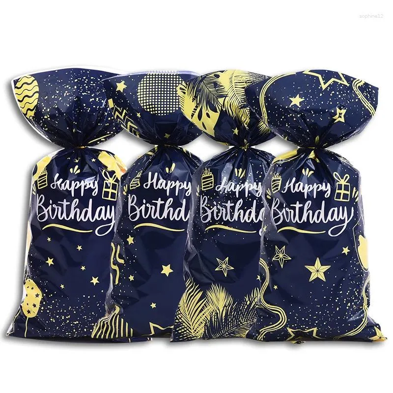 Enrolamento de presentes 50pcs Bolsas de feliz aniversário Plástico de papel plástico azul biscoito de doces