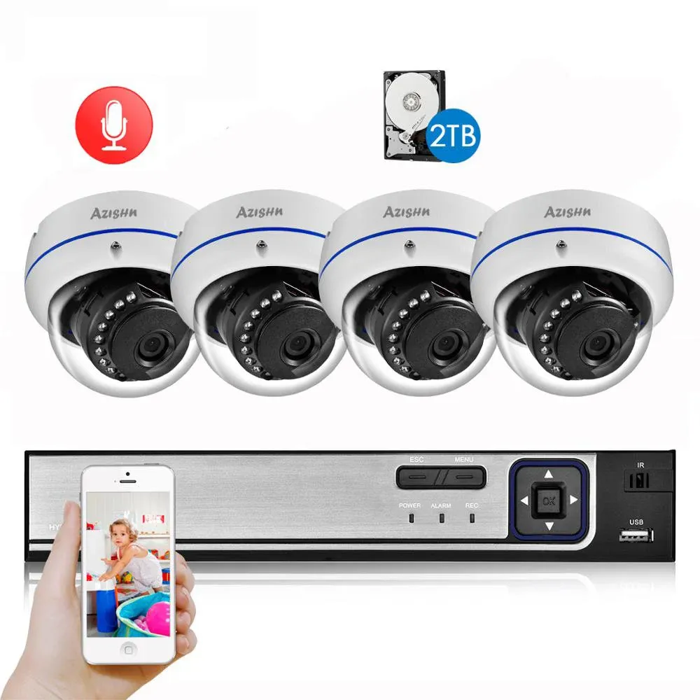 Systeem Azishn Face Detection 4ch 5MP NVR CCTV Security Kit System Outdoor Waterdichte Dome POE IP Camera Video Surveillance Set 4TB