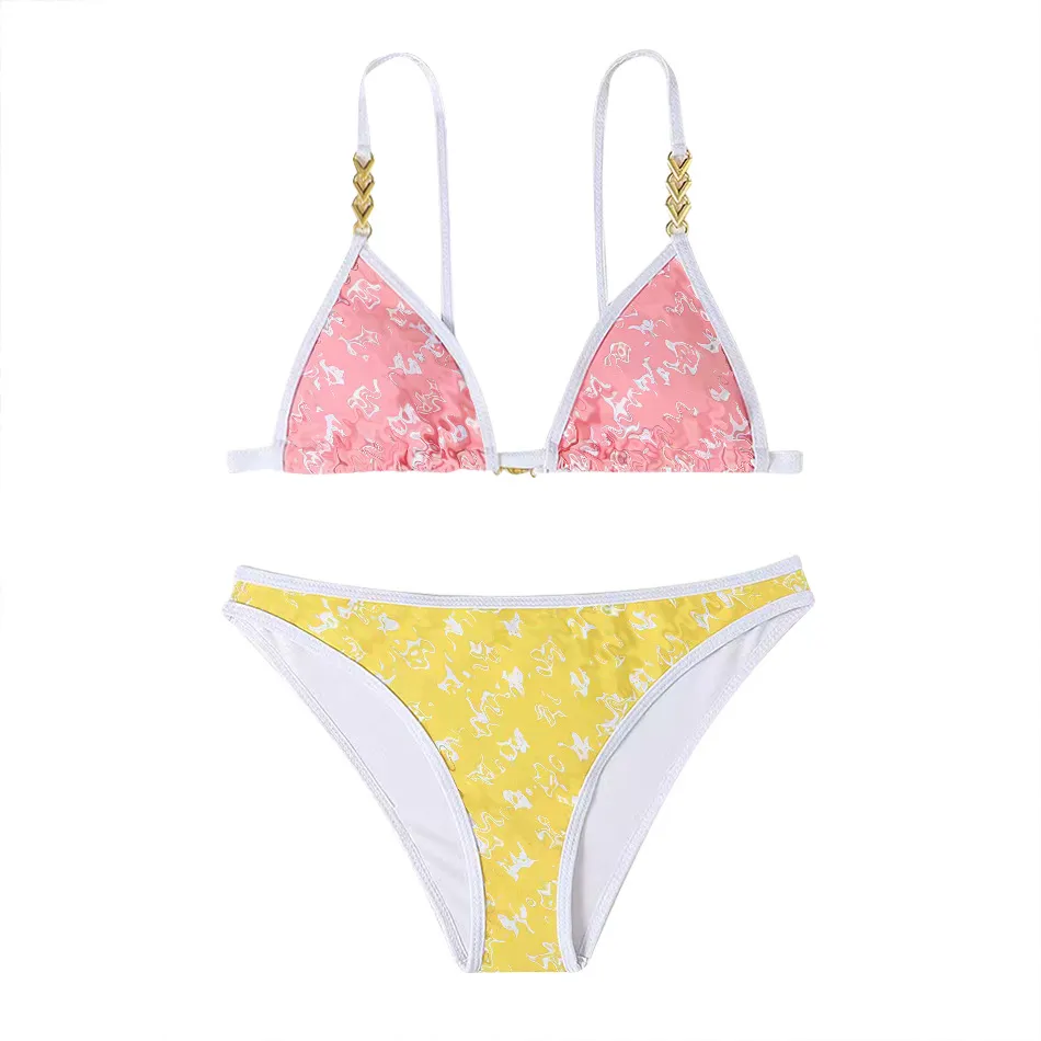 Jugar al nuevo diseñador de clásicos l marca bikini mujeres azul rosa blanco encaje blanco up bikinis de dos piezas Swimsuits cartas clásicas trajes de baño de lujo