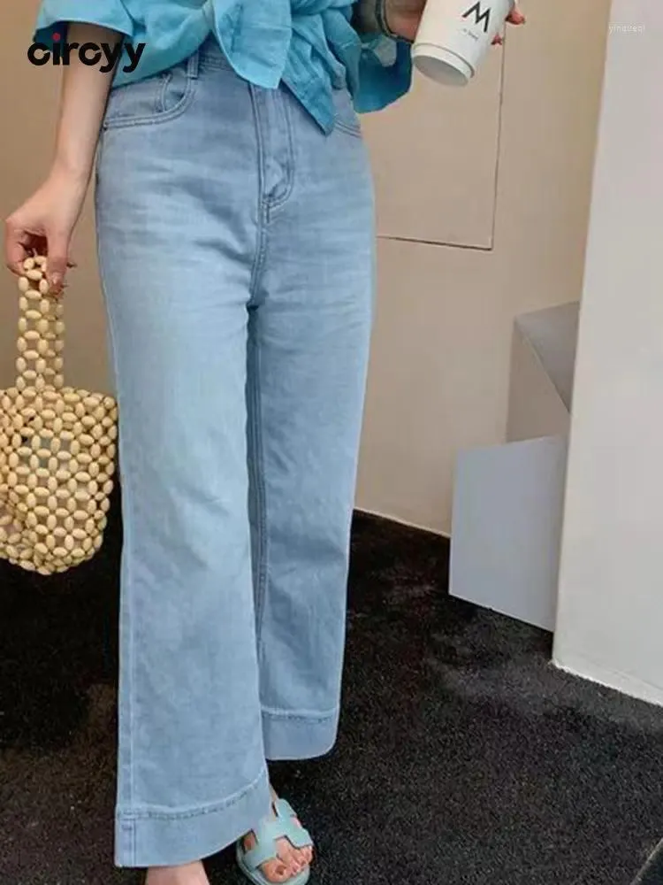 Jeans pour femmes circyy femmes hautes taies de jean taille en denim décontracté la longueur de cheville 2024 lâche zipper la jambe large