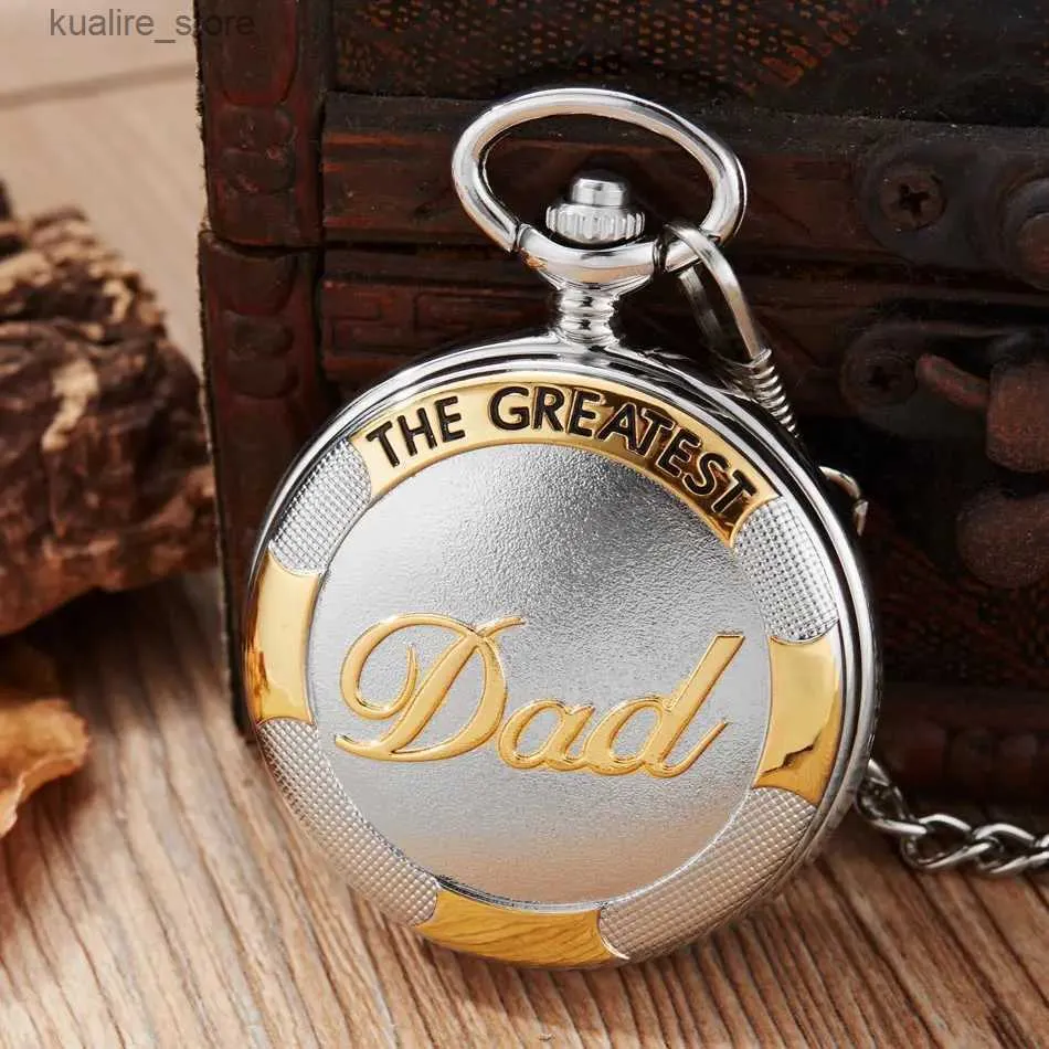 Pocket Watches Vintage The Greatest Dad Steampunk Pocket Quartz Necklace Pocket Fob es for Father Chain Clock Relogio De Bolso L240402