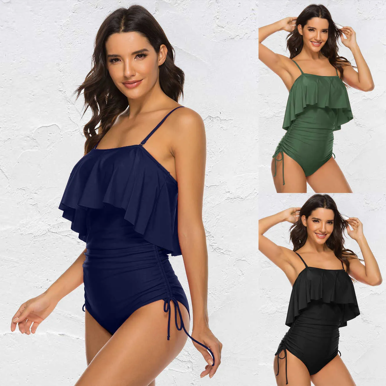 Designer bikini 2024 Solid Color Girl Sexy Shoulder Strap Large Ruffle Edge One Piece Triangle Swimwear for Women bathing suit designer swimwear