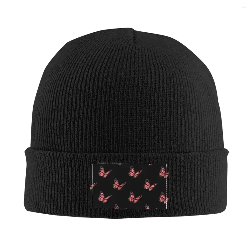 Boinas Gorra de punto de mariposa rosa para mujeres Skullies Gorrillos de otoño Sombreros de invierno Butterflies Aesthetic Melon Capá