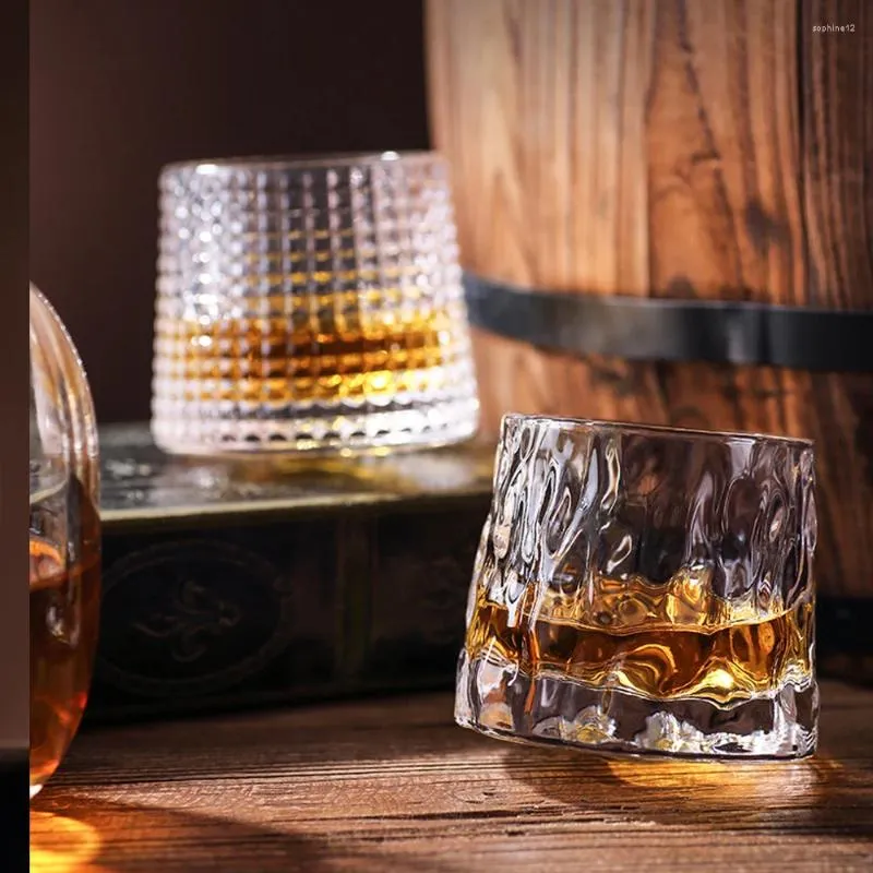 Wine Glasses 155ml Rotating Whisky Glass Vodka Cup Bar Party Whiskey Beer Old Fashioned Lovers/Style Glassware For Bourbon/Rum