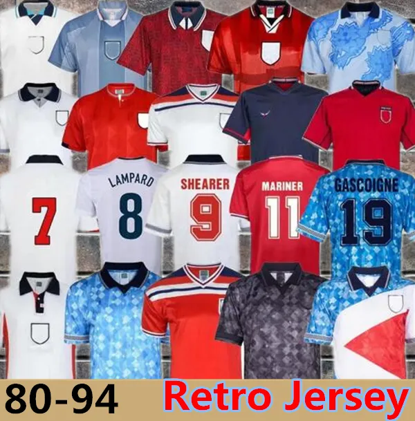 1982 1994 1998 02 1996 2008 89 Maglie di calcio a maniche lunghe in Inghilterra Kit blackout Gascoigne Owen Gerrard Retro Football Shirt Barnes 1990 Mash Up Fowler Robson Scholes