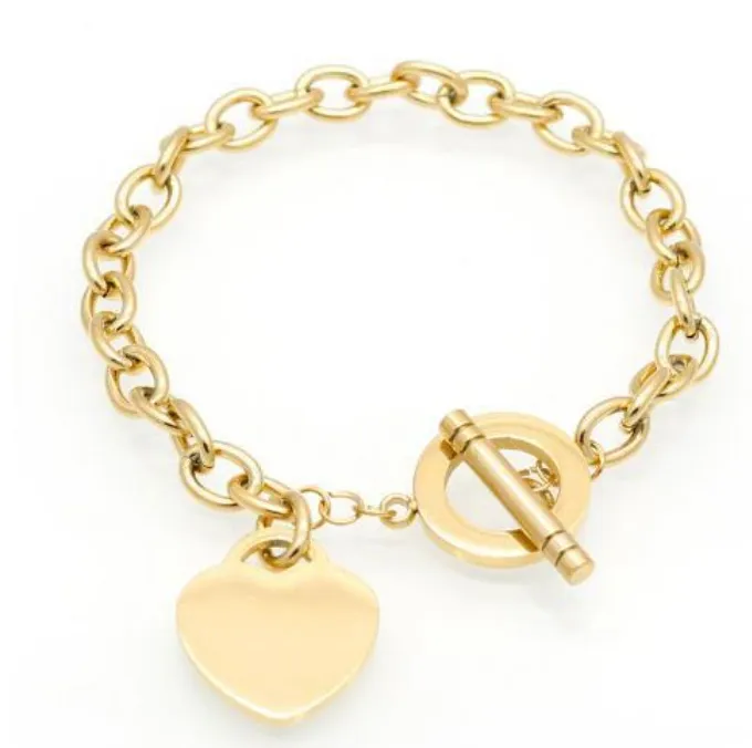 Toppkvalitet 18K Gold Link Cuban Chain Armband Heart Necklace Titanium rostfritt stål Klassiskt modälskare armband diamantmor av pärlkvinnor man smycken gåva