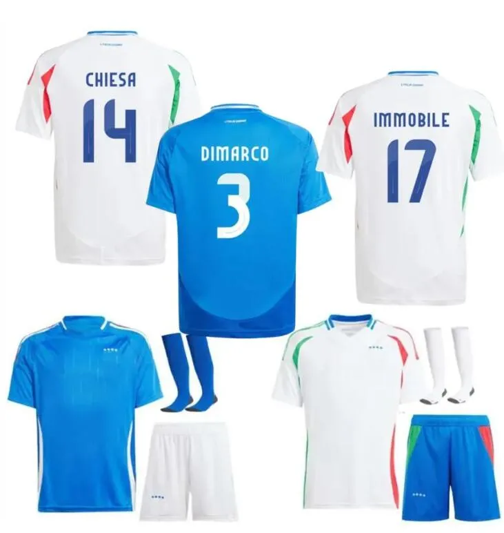 2024 25 Italys Soccer Jerseys Italian Jersey Scamacca Immobile Chiesa Football Shirts Raspadori Jorginho Verratti Maglia Kit de l'équipe nationale de l'Italiana Kit