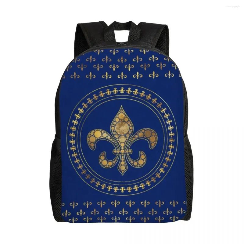 Rucksack personalisierte Fleur-de-Lys Gold und Royal Blue Rucksacks Frauen Männer Buchbag für College School Fleur de Lis Lily Blumenbeutel