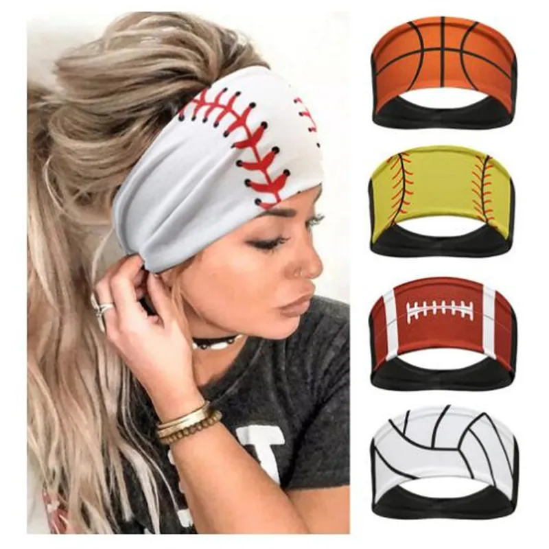fashion Sporty Style Headbands for Women - Football Basketball Volleyball Softball Patterns - Anti-Slip Sweat-Absorbing AB96
