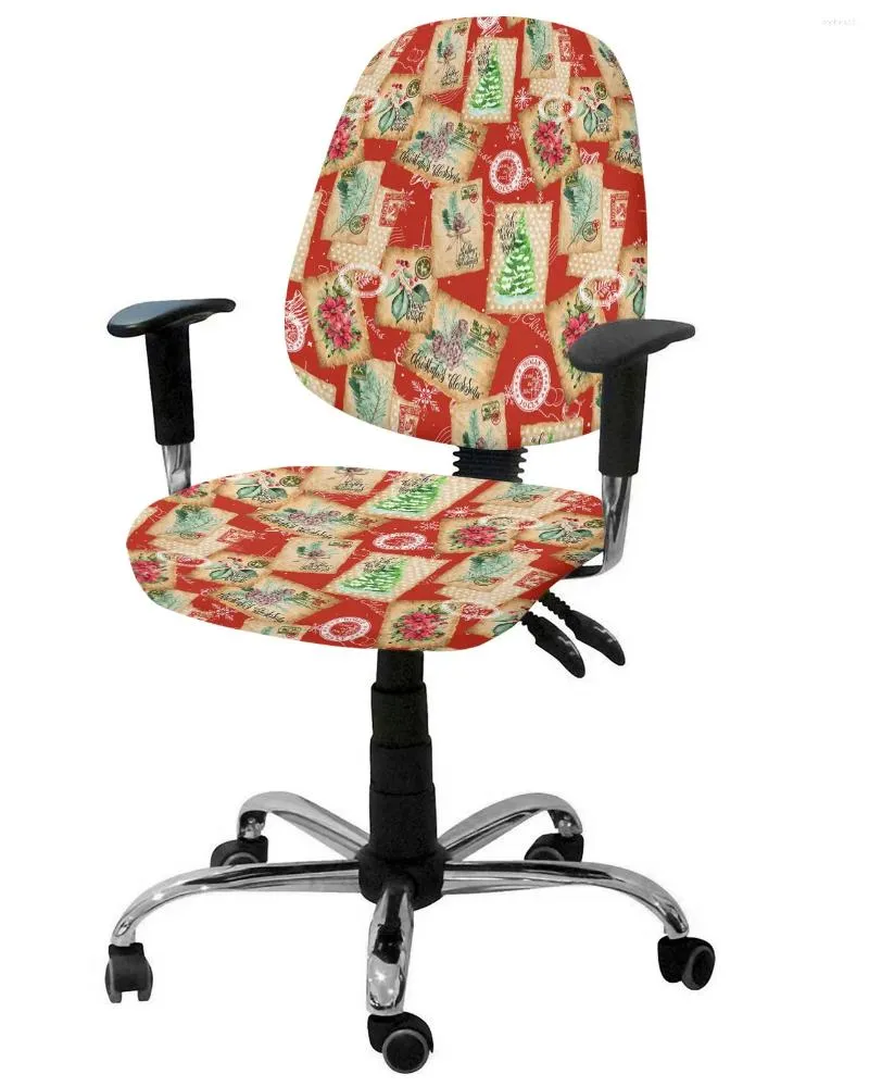 Couvre-chaise Christmas Vintage Stamp Poinsettia Elastic Failchair Computer Cover Avible Office Office Slipver Split Silt