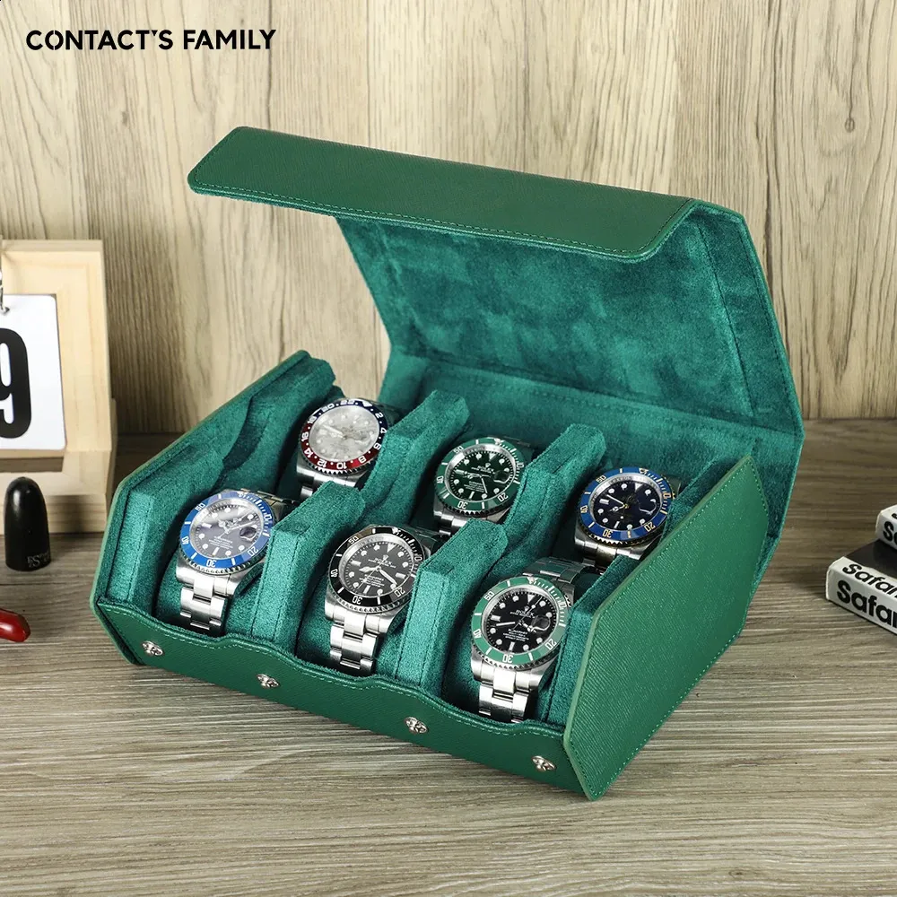 Exquisite Green Genuine Leather Hexagonal Watch Display Box 2/3/4