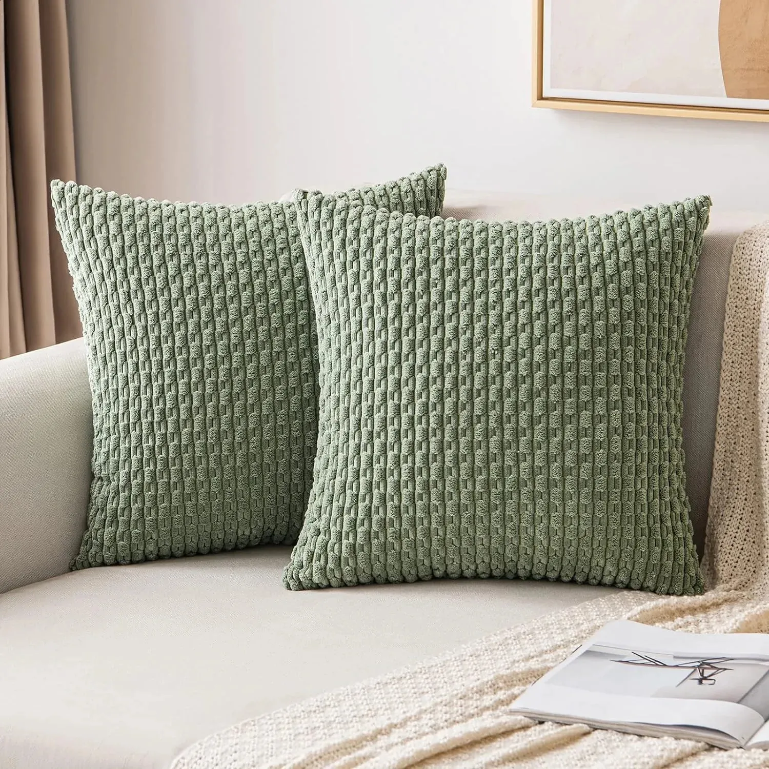 Spring Sage Green Decorative Throwing Pillow Cover 18x18 Soft