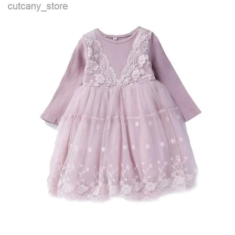 Girl's Dresses Kids Fall Winter Dress Girls Flower Girls Vestidos Casual Birthday Wear Long Seve Party Princess Gown 3-8y Children Clothes L240402