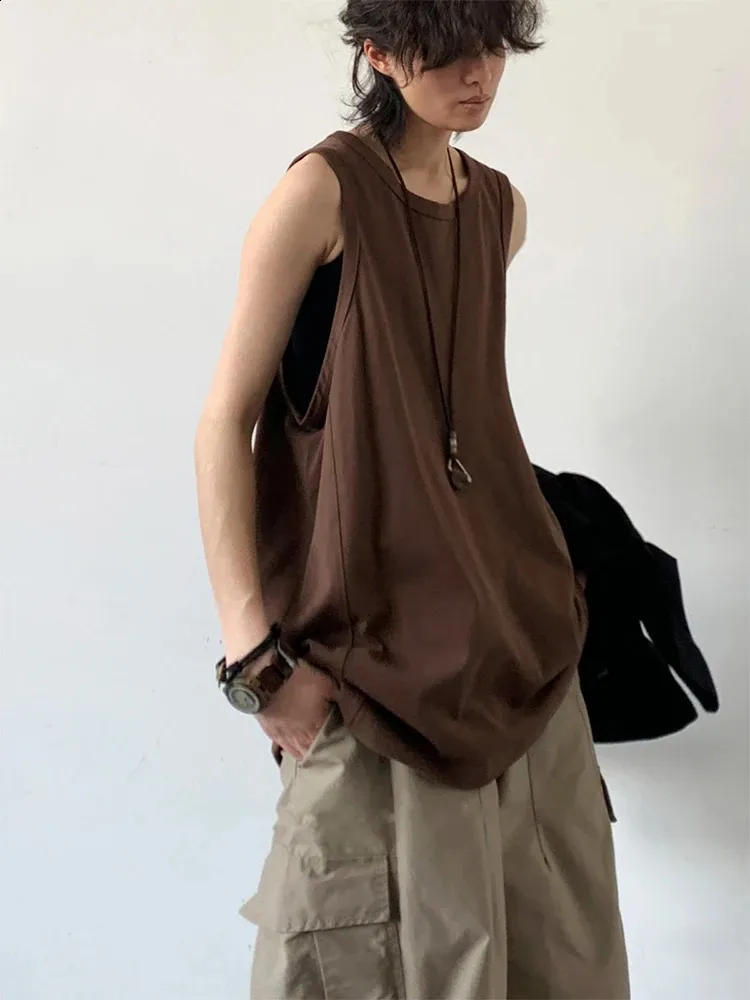 Houzhou Sport Mens Tank Tops Gym Hombre Sleveless TEE Vest Men Streetwear Loose Casual Basketball Brown O-Neck Cotton 240402