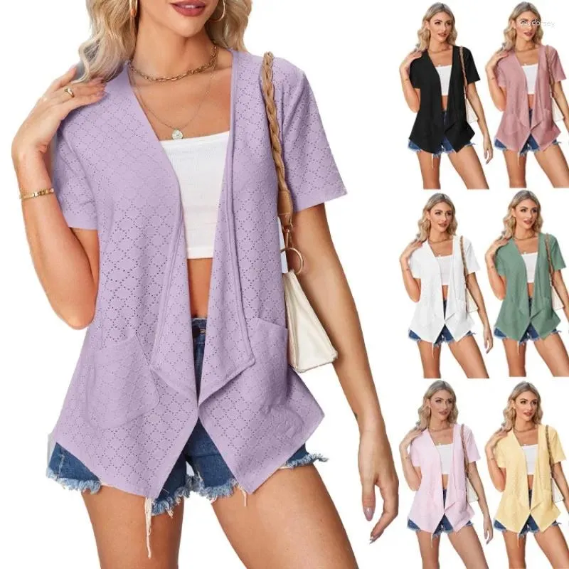 Malhas femininas 2024 Primavera Summer Mulheres de camisola de suéter Casaco de ilhas curtas de cor curta solta