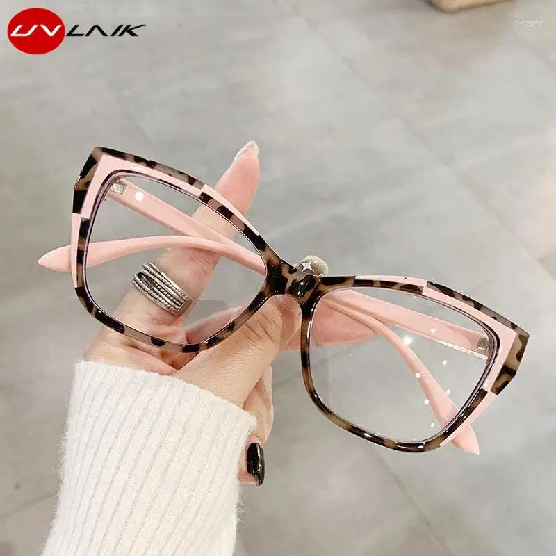 Óculos de sol enquadramentos de tamanho de gato de gato de grande gato moldura feminino designer anti -azul óculos leves para prescrição óptica feminina