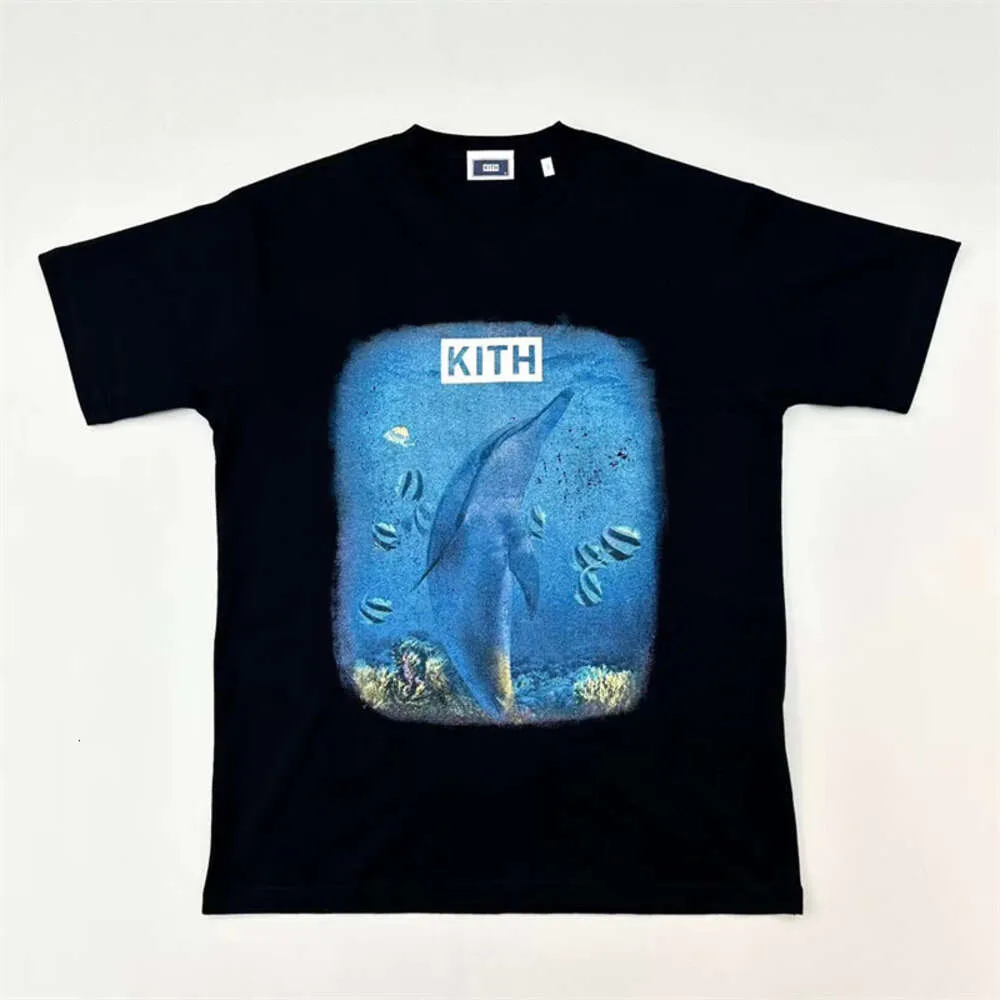 Pequena e moderna marca Kith Camiseta casual de tamanho grande com estampa de pescoço redondo de verão para homens e mulheres, casal mangas curtas 849