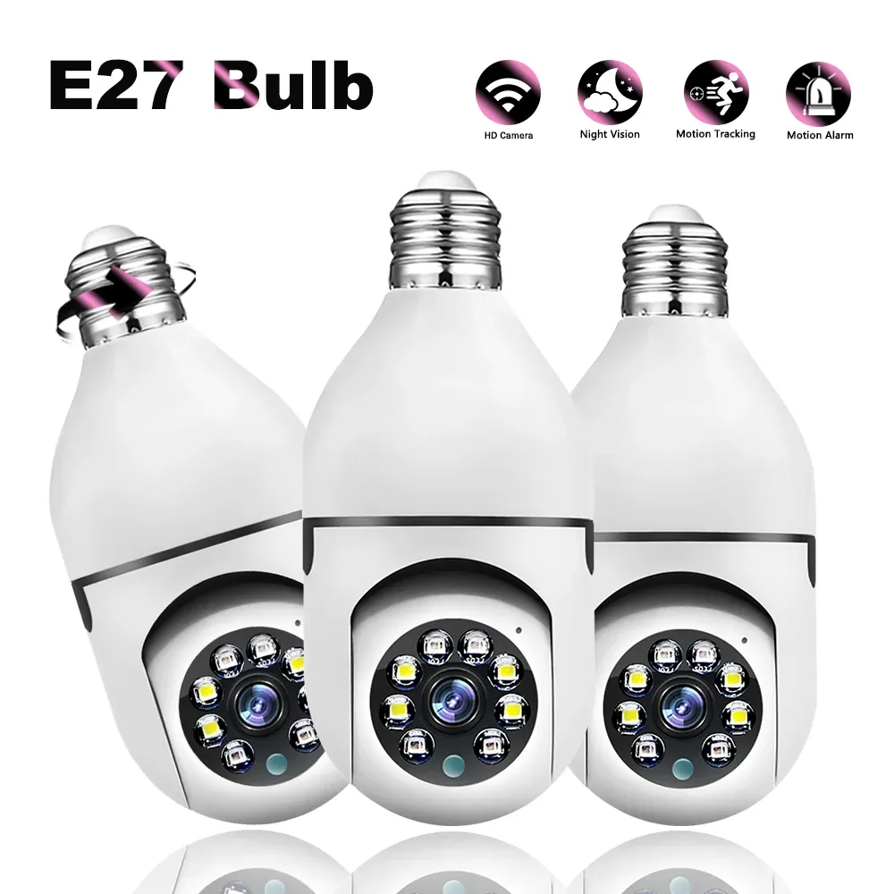 Câmeras de câmeras 1/2/3pcs Bulbo E27 Câmera de vigilância automática Rastreamento humano Full Color Night Vision Indoor Security Monitor Zoom Câmeras domésticas