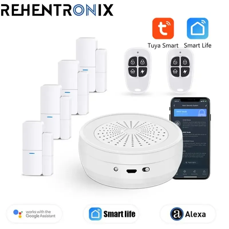 Kits tuyaalarma rf para puerta y ventana detektor de agua remoto kits de sistema de alarma de seguridad para el hogar funciona con con