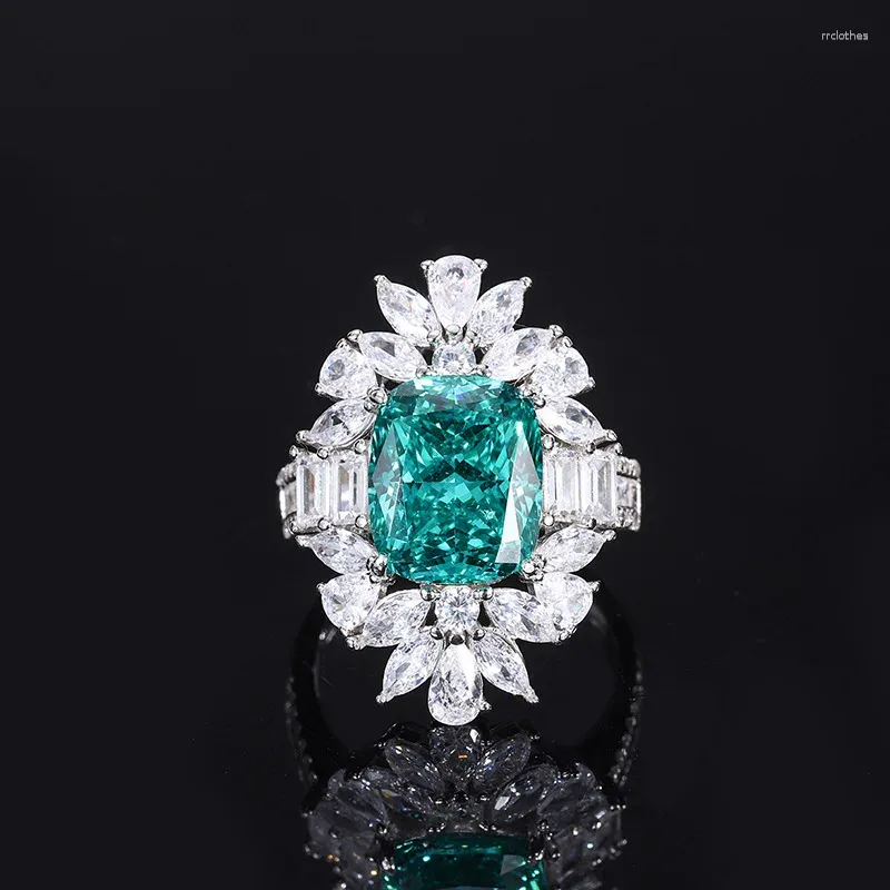 Pierścienie klastra Tourmaline Paraiba Pierdzież zaręczynowa dla kobiet 925 Srebrny oryginalny zabytkowe akcesoria biżuterii