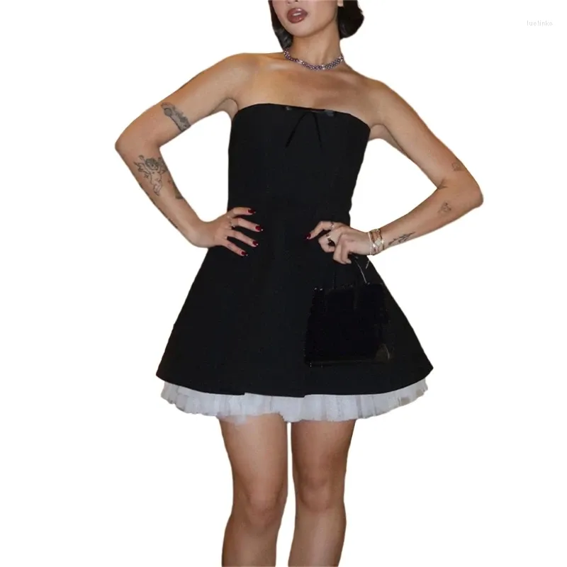Casual jurken strapless mini -jurk voor dames retro bandeau buis top bodycon feest avond prom short