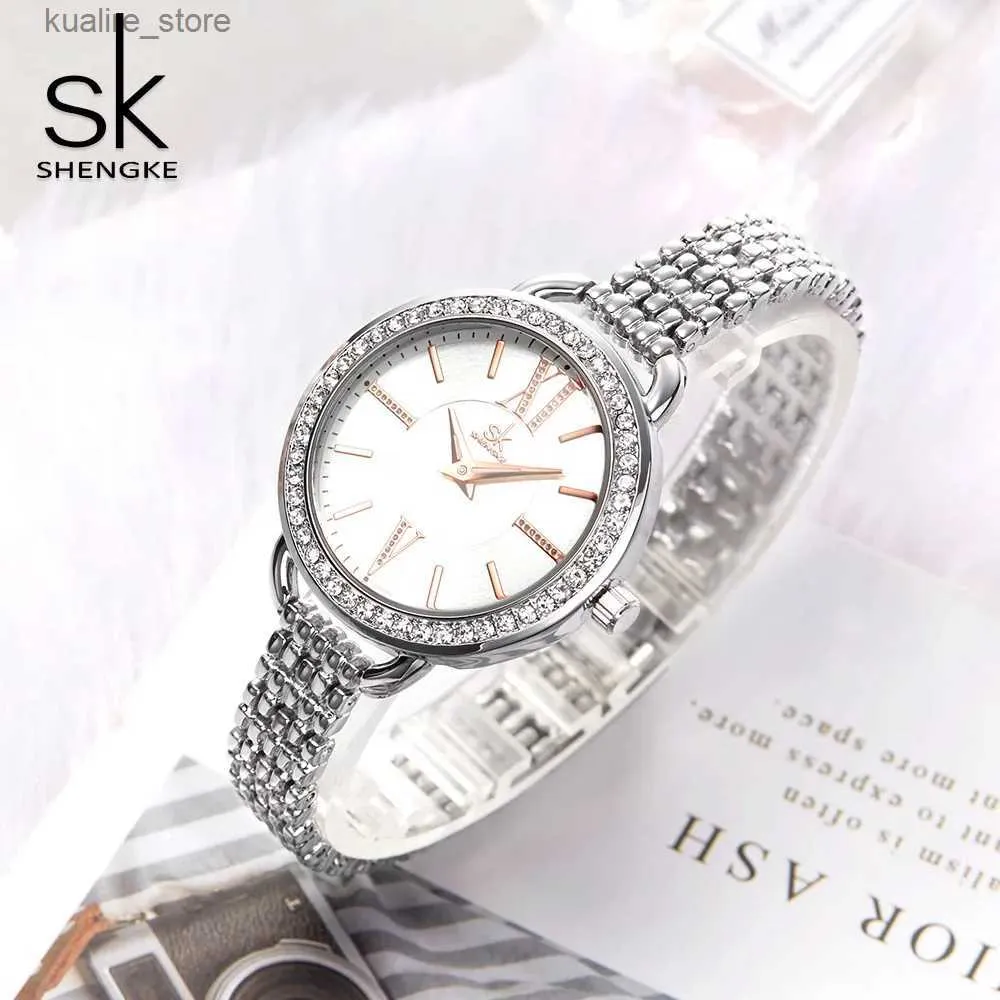 Kvinnors klockor Shengke Nya smycken Kvinnor Quartz Women Luxury Fashion Ladies Black Japan Mov Rosegold Relogio Feminino New SK 2019 L240402